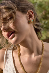 Baby Silver Hoop, Yellow Gold Plating, Zircon Gemstone  + Star Fish Gift